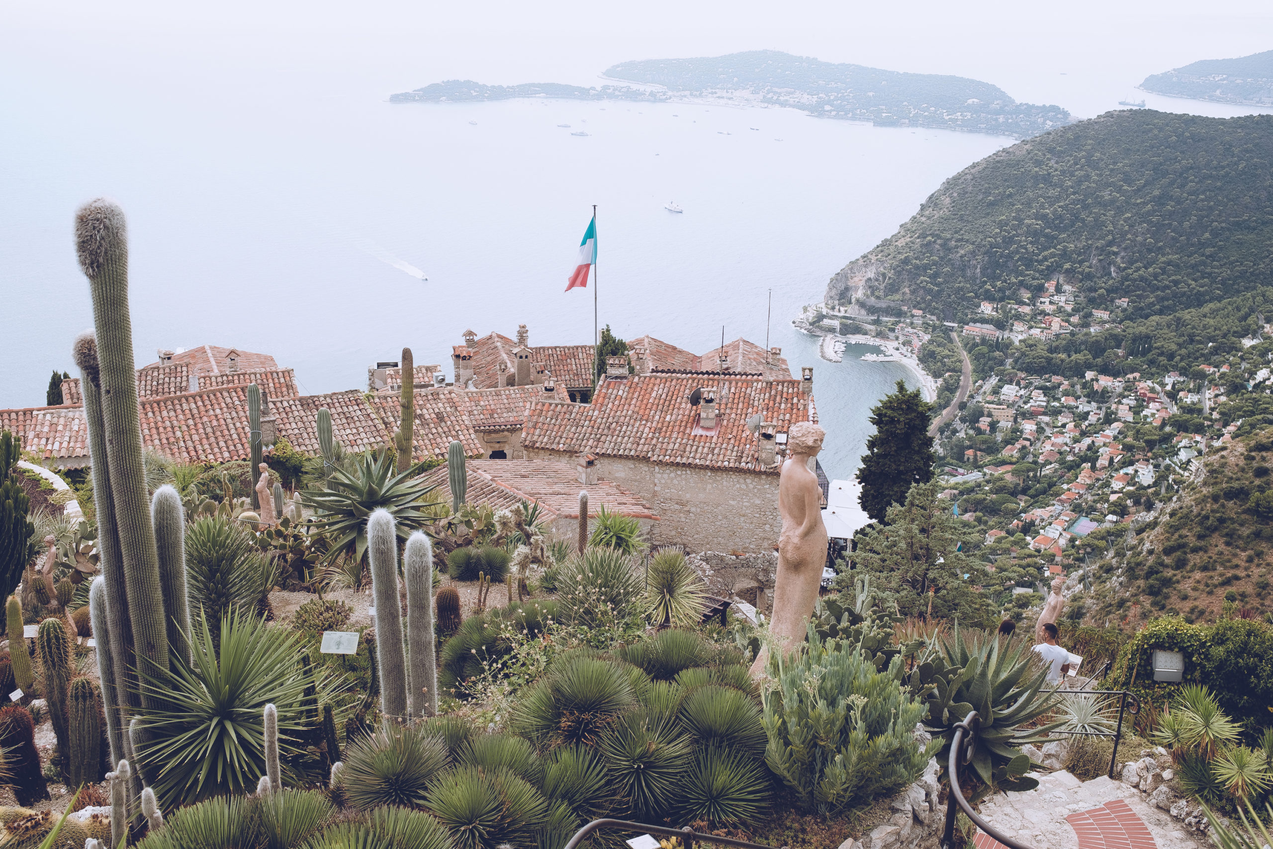 panorama view Eze Village France exotic garden