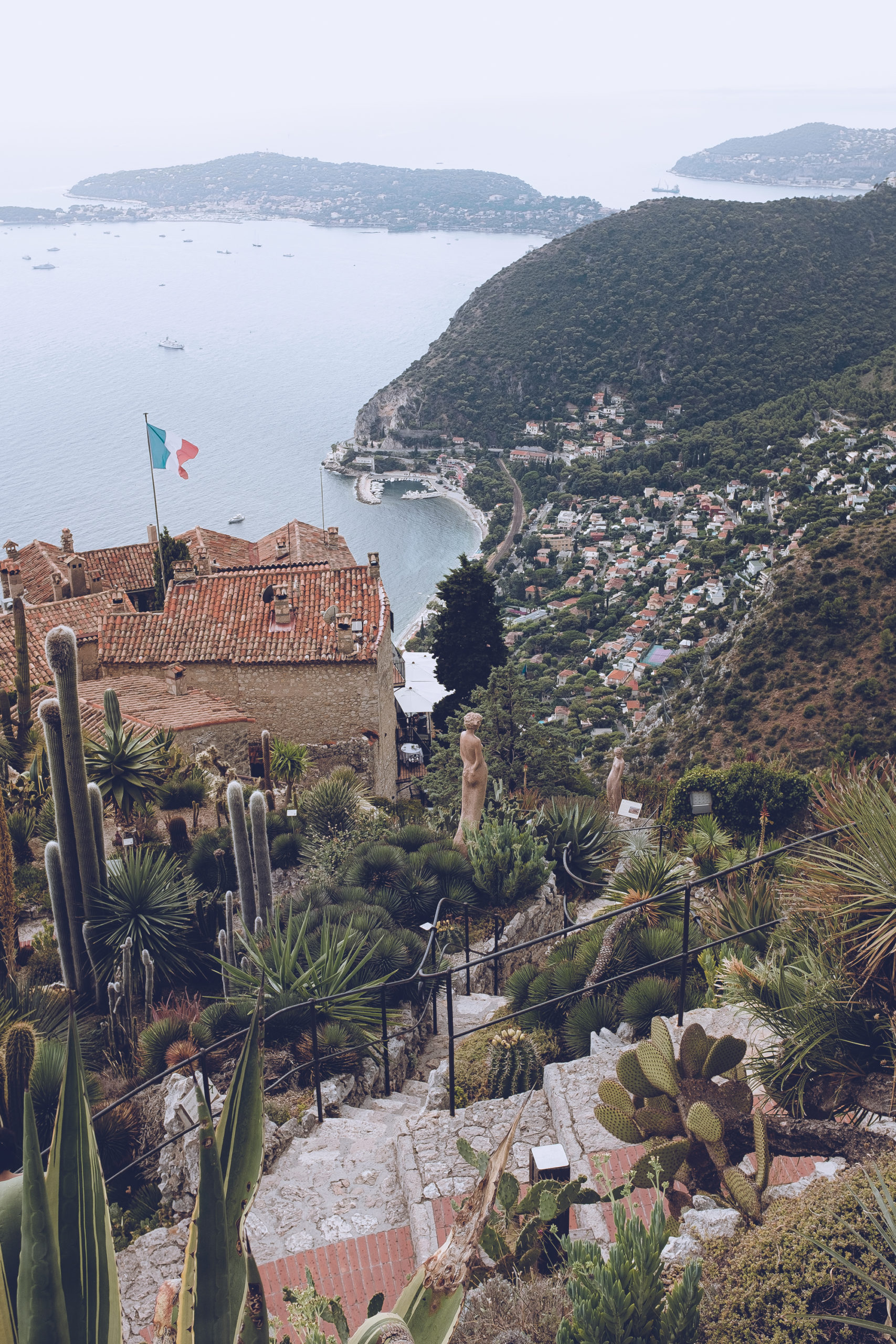 panorama view Eze Village France exotic garden