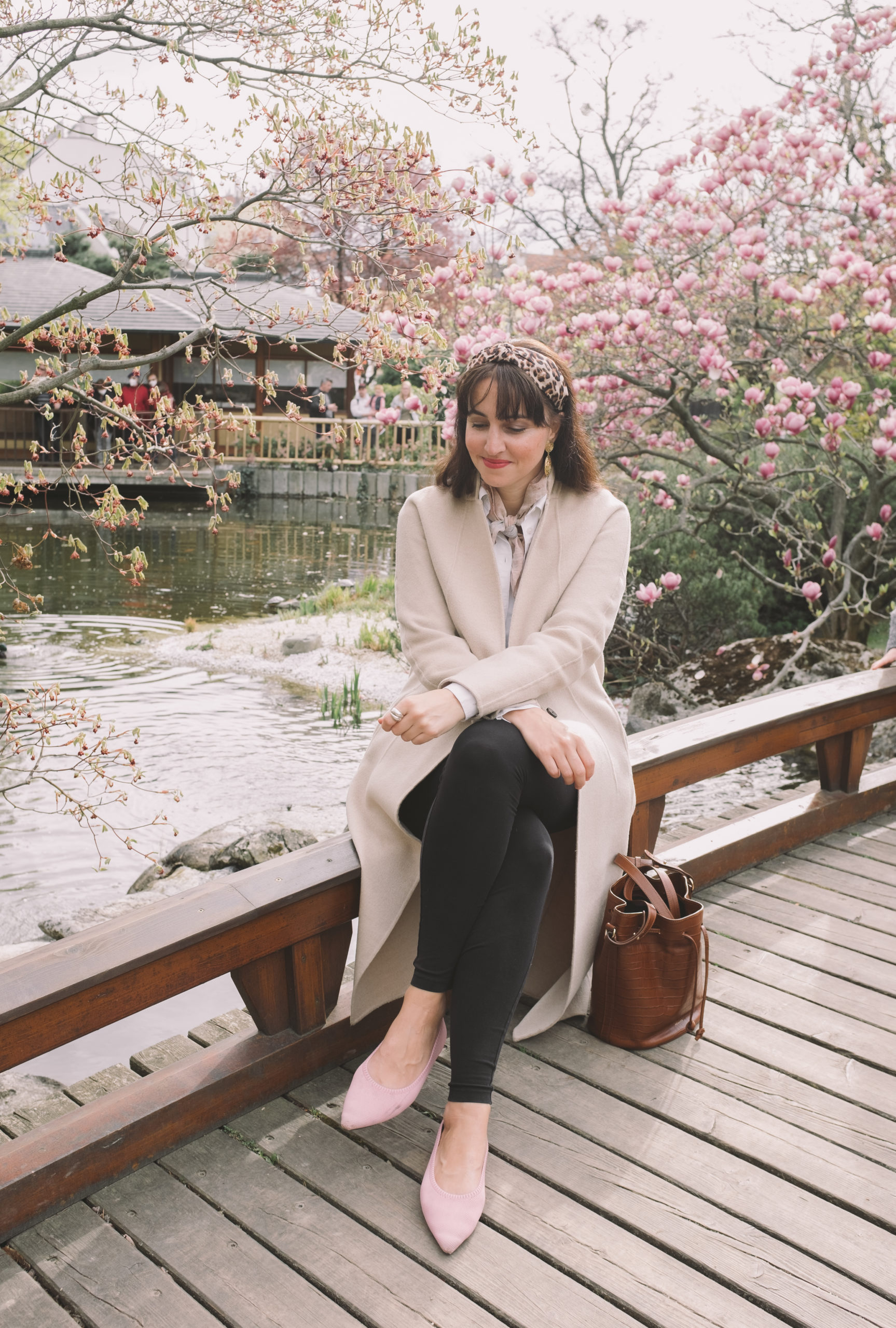 Japanese garden with a fish pond & cherry blossoms in Vienna